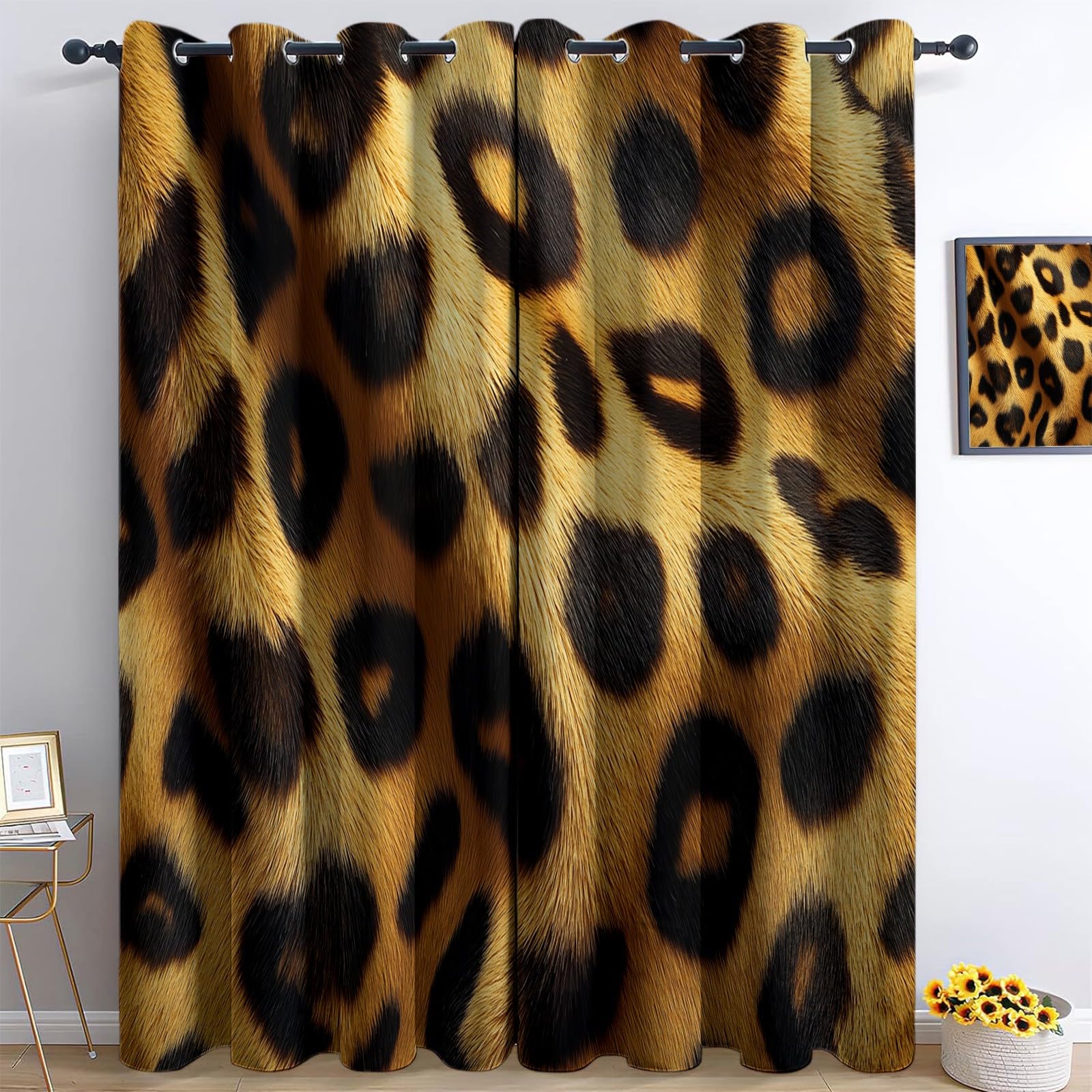 Rideaux anti-froid chambre enfant occultants motif léopard doré