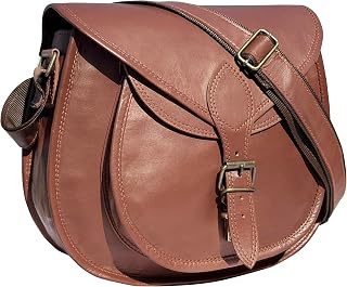 Rustic Town Full Grain Leather Crossbody Satchel Bag for Women - Vintage Handbag with Adjustable Strap & Pockets