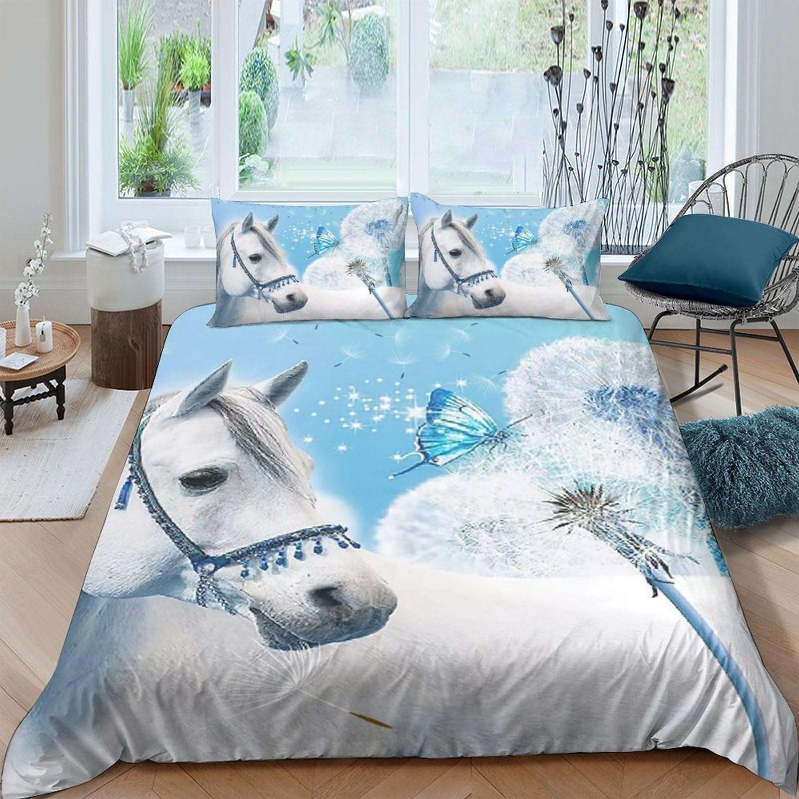 Housse de couette cheval 3D 135x200 microfibre avec parure de lit