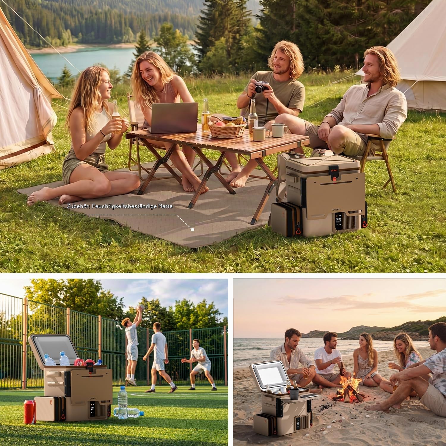LiTHELi Frozen Pack 12V Autokühlschrank & Tragbarer elektrischer Kühlakku, 20L/21QT mit 2 U20 Batterien, -4~68℉ Reisekühlschrank mit Gefrierfach für Camping, Roadtrips, Wohnmobil, Boot & Strand