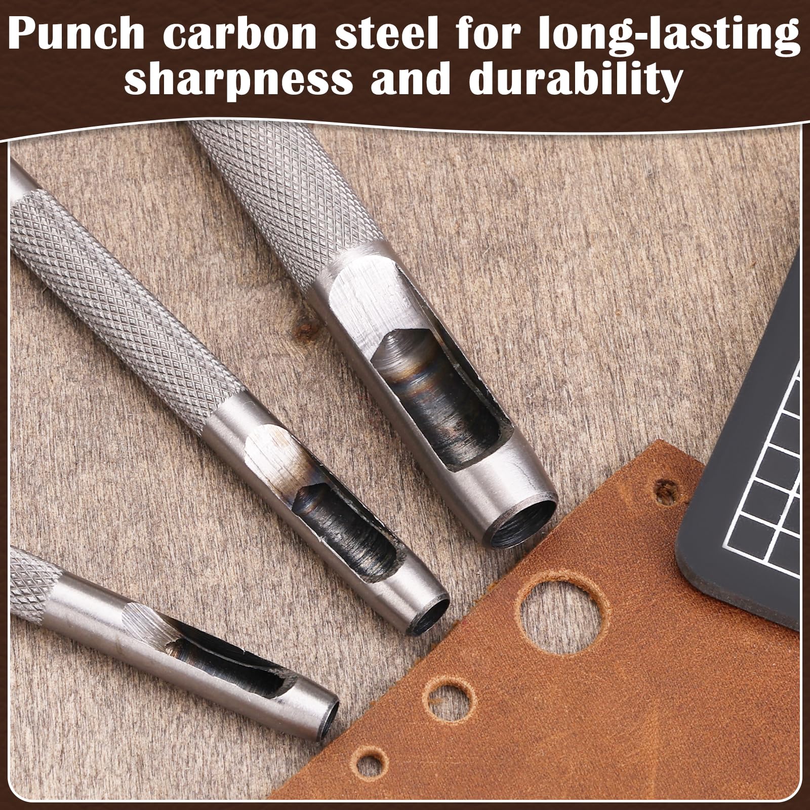 8 Stück Leder-Lochstanzer 5 mm - 13 mm Hohlstanzer Set für Lederbasteln, runde hohle Werkzeuge für Uhrenarmbänder, Gürtel, Leinwandpapier, Gummi, weiches Material