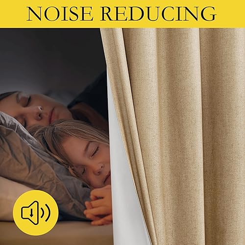 Miniatura 3 de NICETOWN Cortinas de lino 100% absolutamente opacas con forro blanco aislado térmico, camello, 52 pulgadas de ancho por 63 pulgadas de largo, 2