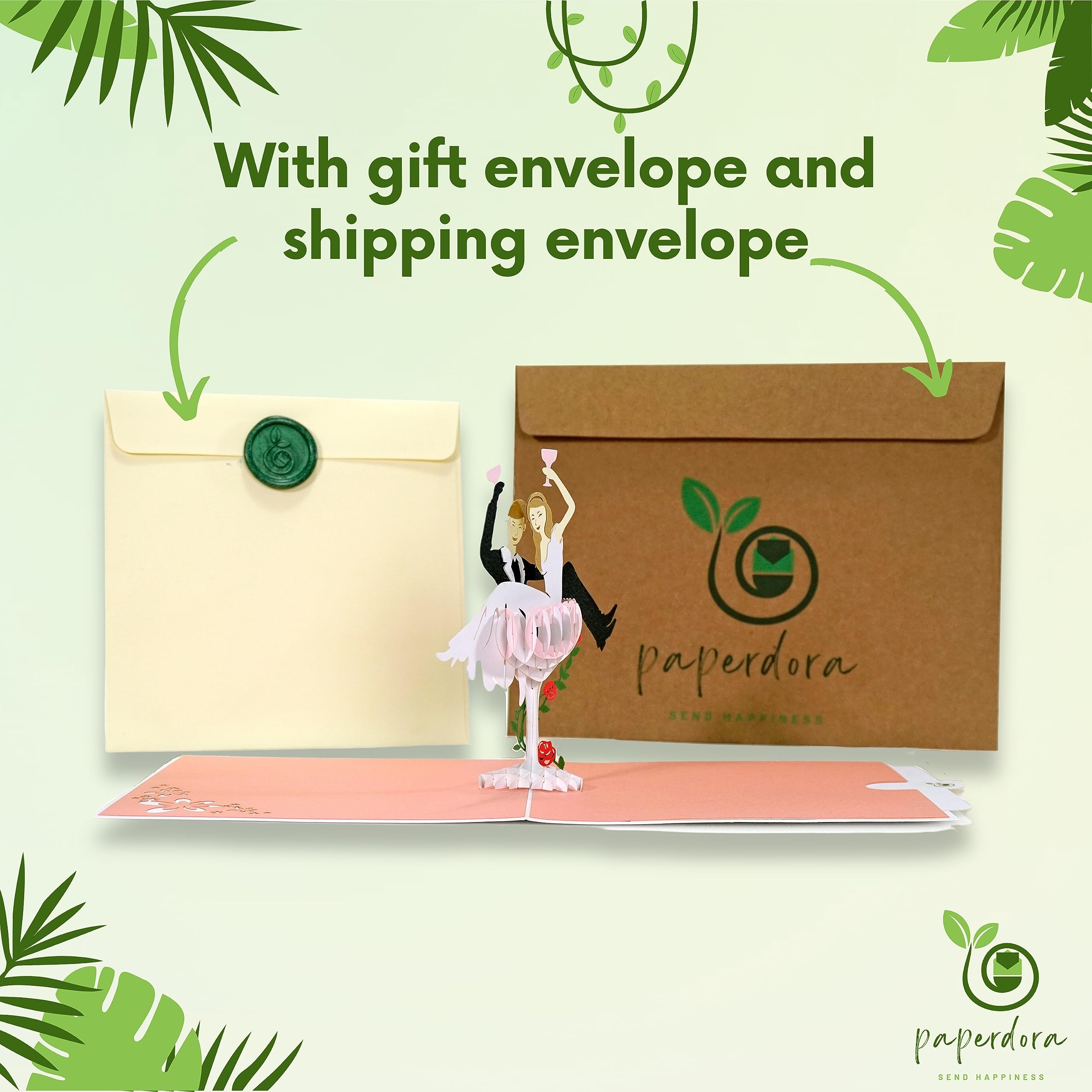 paperdora 3D Pop-Up Card Wedding with Envelope and Wax Seal - Greeting Card Gift Card Gift Certificate Voucher - Image 4