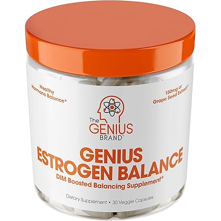 Genius Estrogen Balance – DIM Supplement w/Grape Seed Extract, Dual Estrogen Blocker for Men & Hormone Balance for Women – Aromatase Inhibitor – Cortisol Manager & Thyroid Support, 30 Veggie Pills