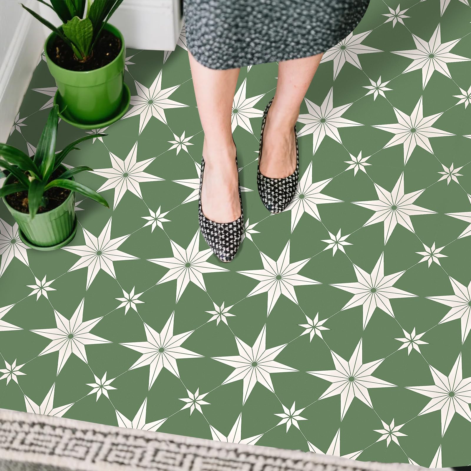 Piastrelle per pavimenti, in vinile impermeabile, per bagno, cucina, camera da letto, soggiorno, camino, scale, pareti e camper (20, verde, 30 x 30 cm)