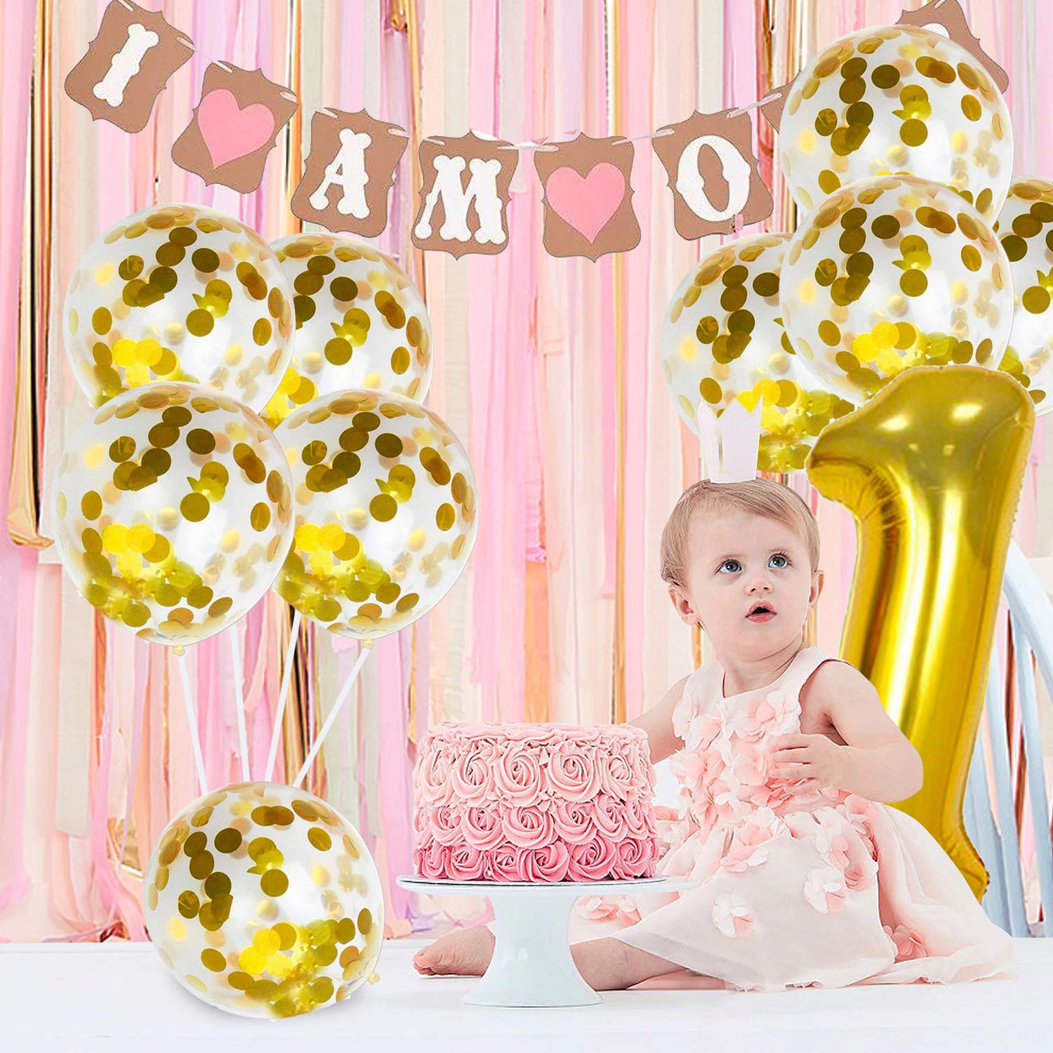 Party Propz Set of 6-1 number Foil Balloons with Gold confetti balloons for Kids 1st birthday decoration 4