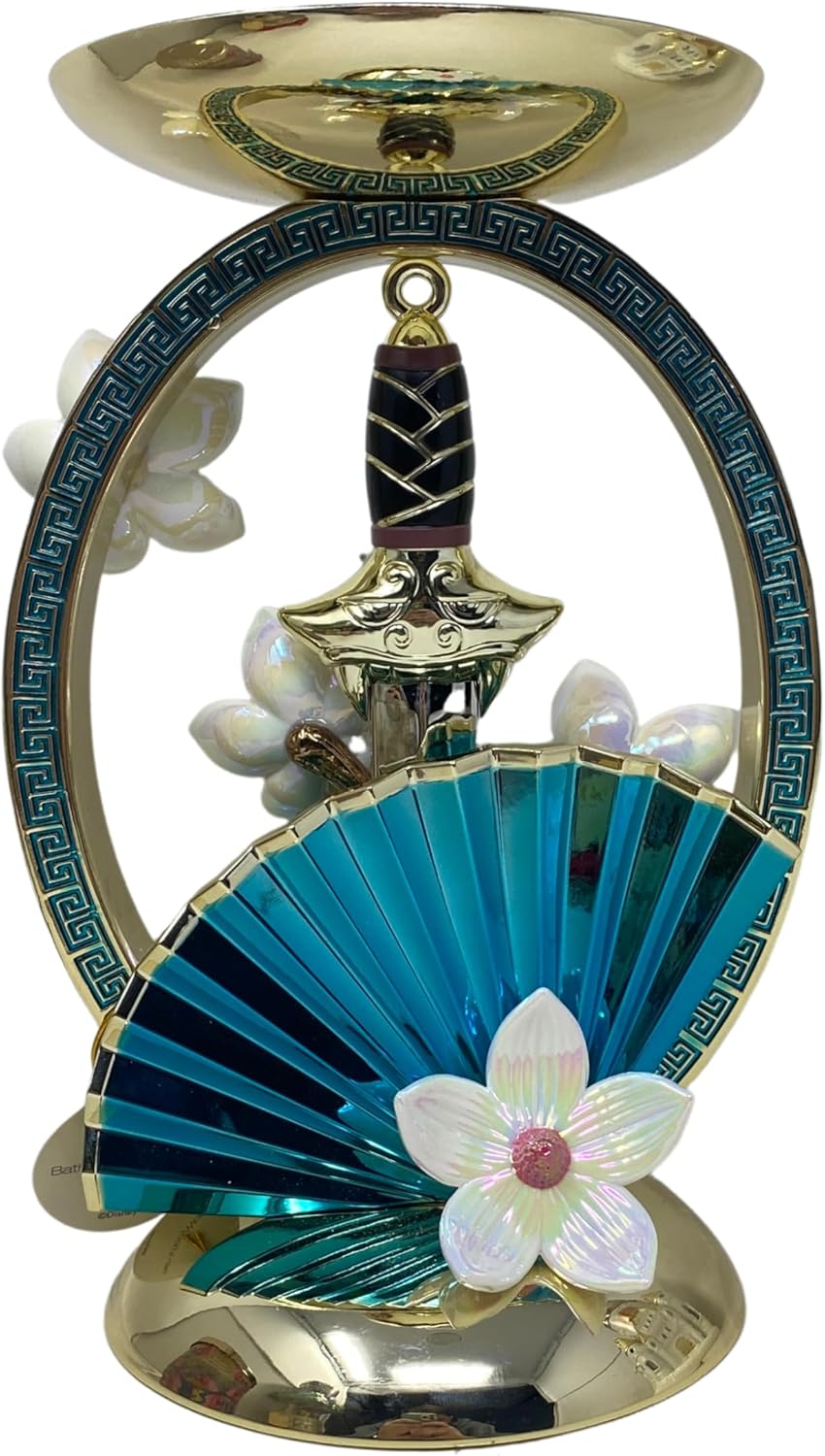 Bath & Body Works Limited Edition Princess Collection Mulan Pedestal 3-Wick Candle Holder with a Peach Gardenia Sample Soap