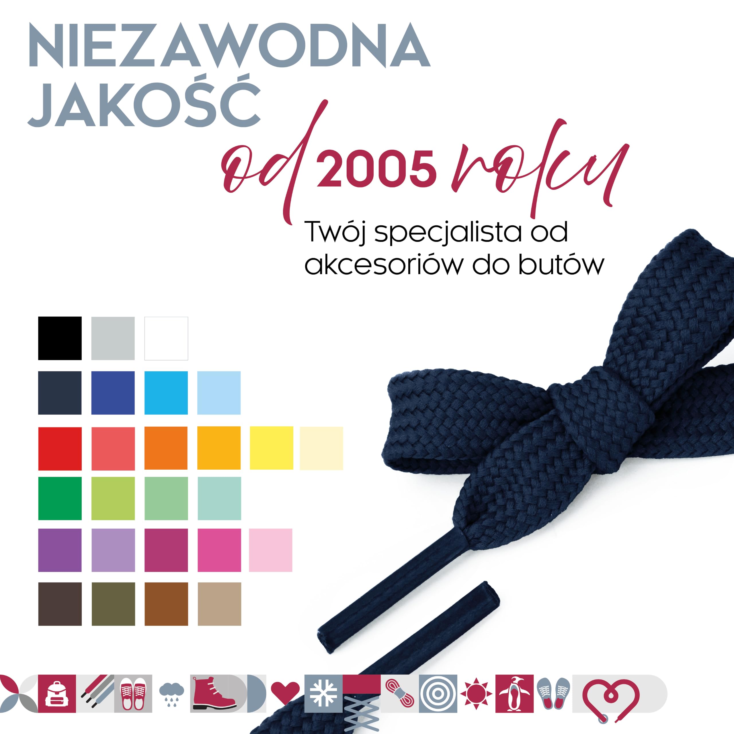 biped LACES 2 pary płaskich sznurówek 10 mm – Wytrzymałe sznurówki poliestrowe – do trampek, sneakersów, butów sportowych, biegowych i botków z2913