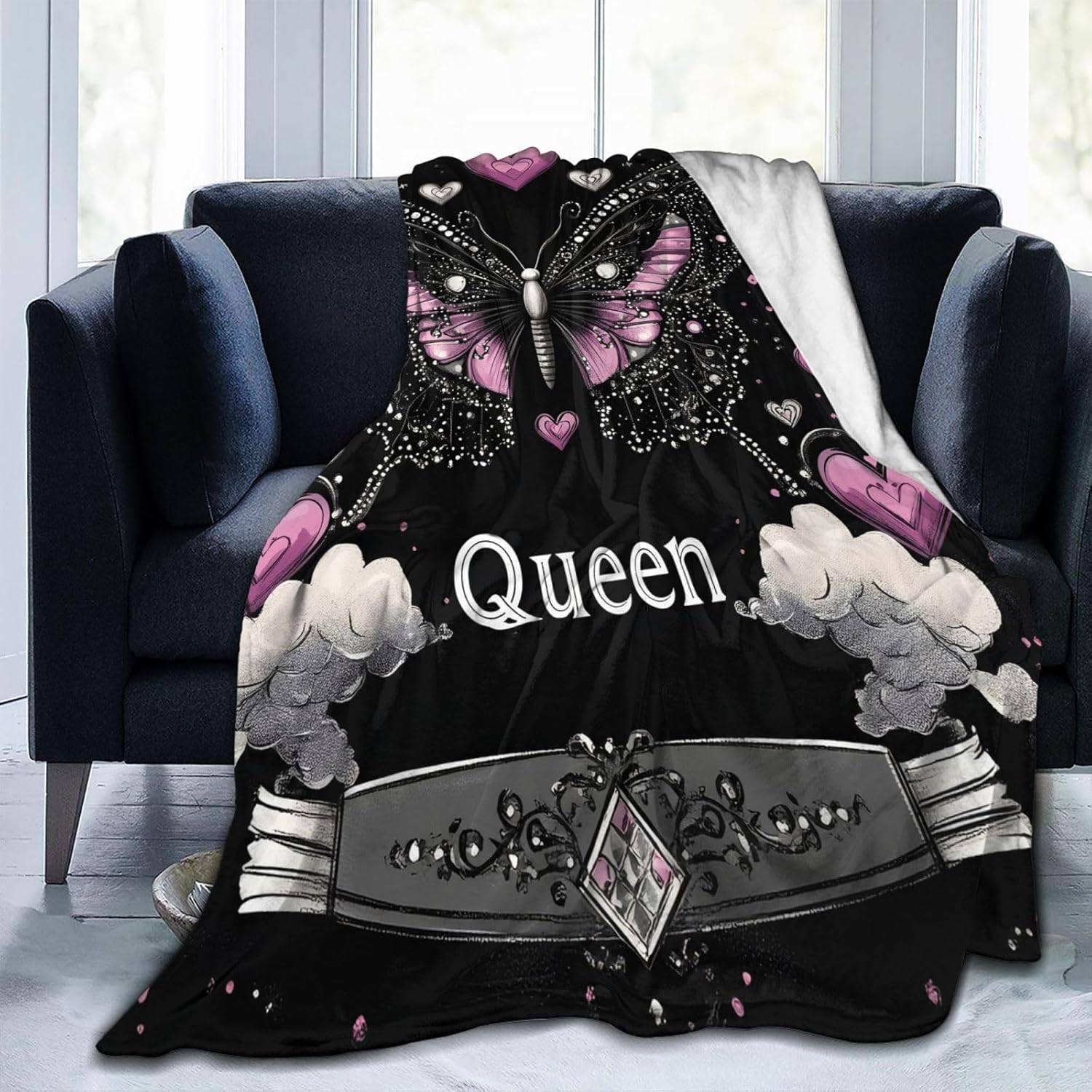 SweetFox Butterfly Blanket Butterfly Queen Decor Throw Blanket Gifts for Girls Boys Super Warm Soft Plush Lightweight Fleece Flannel Winter Couch Bedding Blankets for Kids Adults Women Men 60"X50"