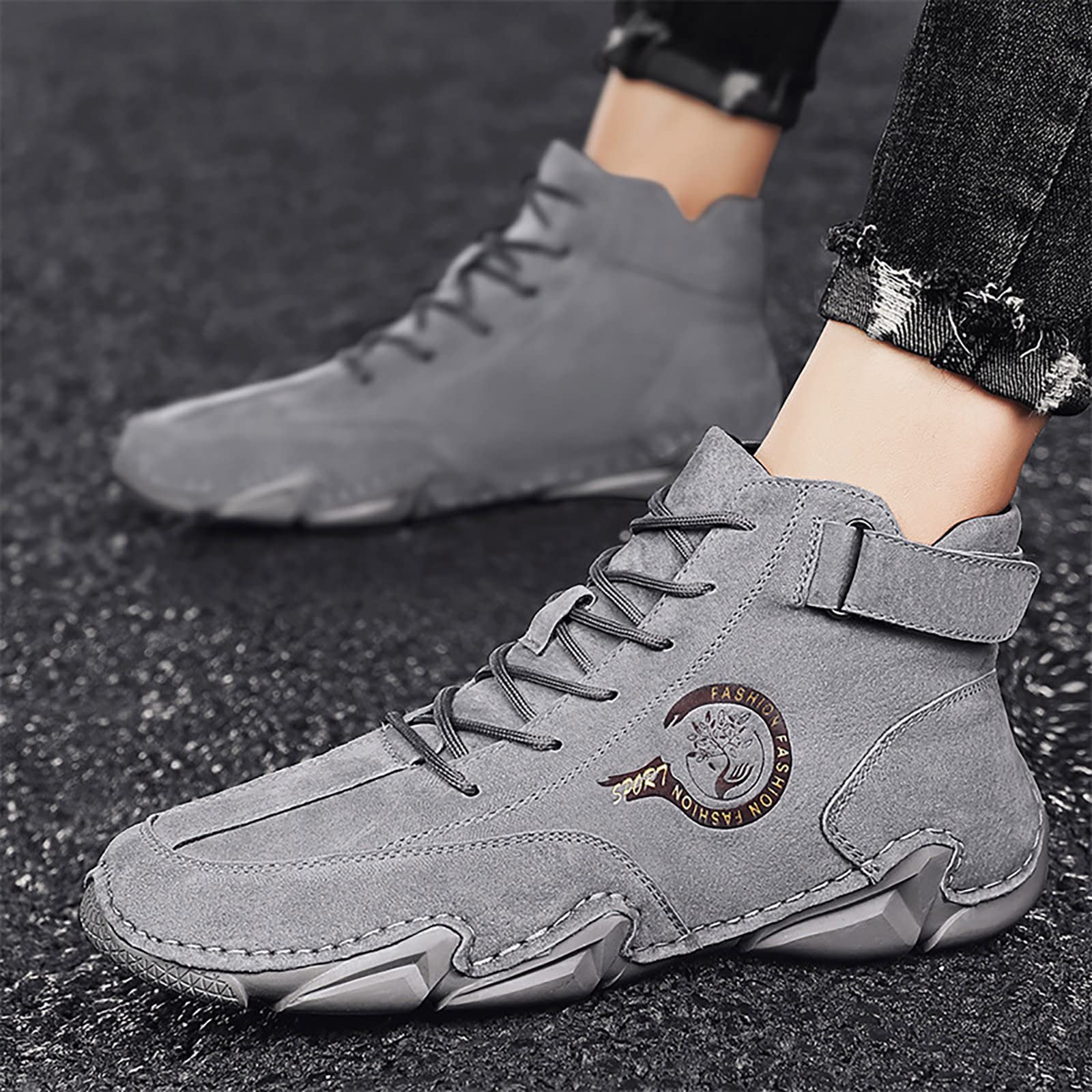 WWricotta Nuevos Zapatos de Cuero para Hombre de Primavera y otoño, Botas Altas Coreanas, Zapatos Zapatillas De Vestir De Hombre Blancas Calzado Deportivo Impermeable
