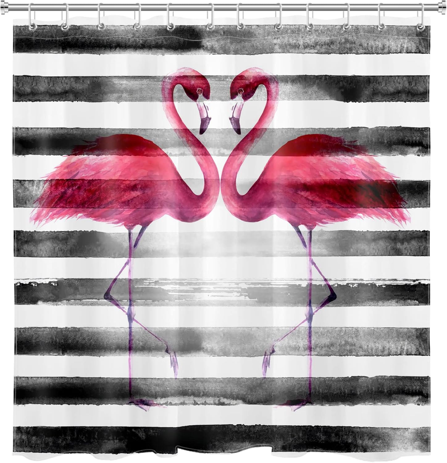 LB Cute Pink Flamingo Shower Curtain Black and White Striped Shower Curtain Set Simple Geometric Shower Curtains for Bathroom Waterproof Washable Fabric with Hooks,72x78 inch