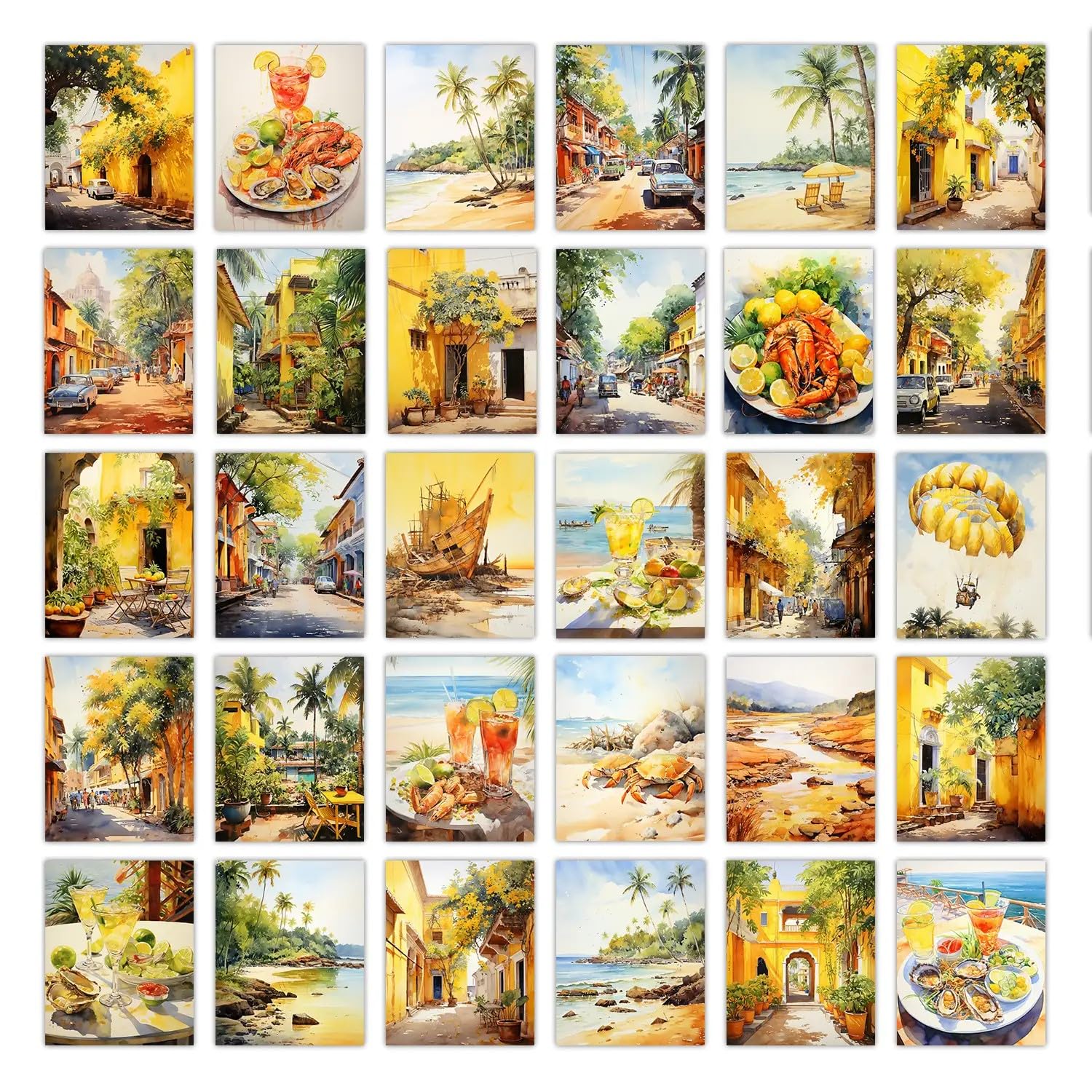 Wallgasm Paper Beaches Of Goa And Pondicherry Nature Poster Set: Coastal Bliss Art Bundle - Set Of 54, 4 X 6 Inches Posters Collage Kit For Bedroom, Office, Dorm Room, Living Room