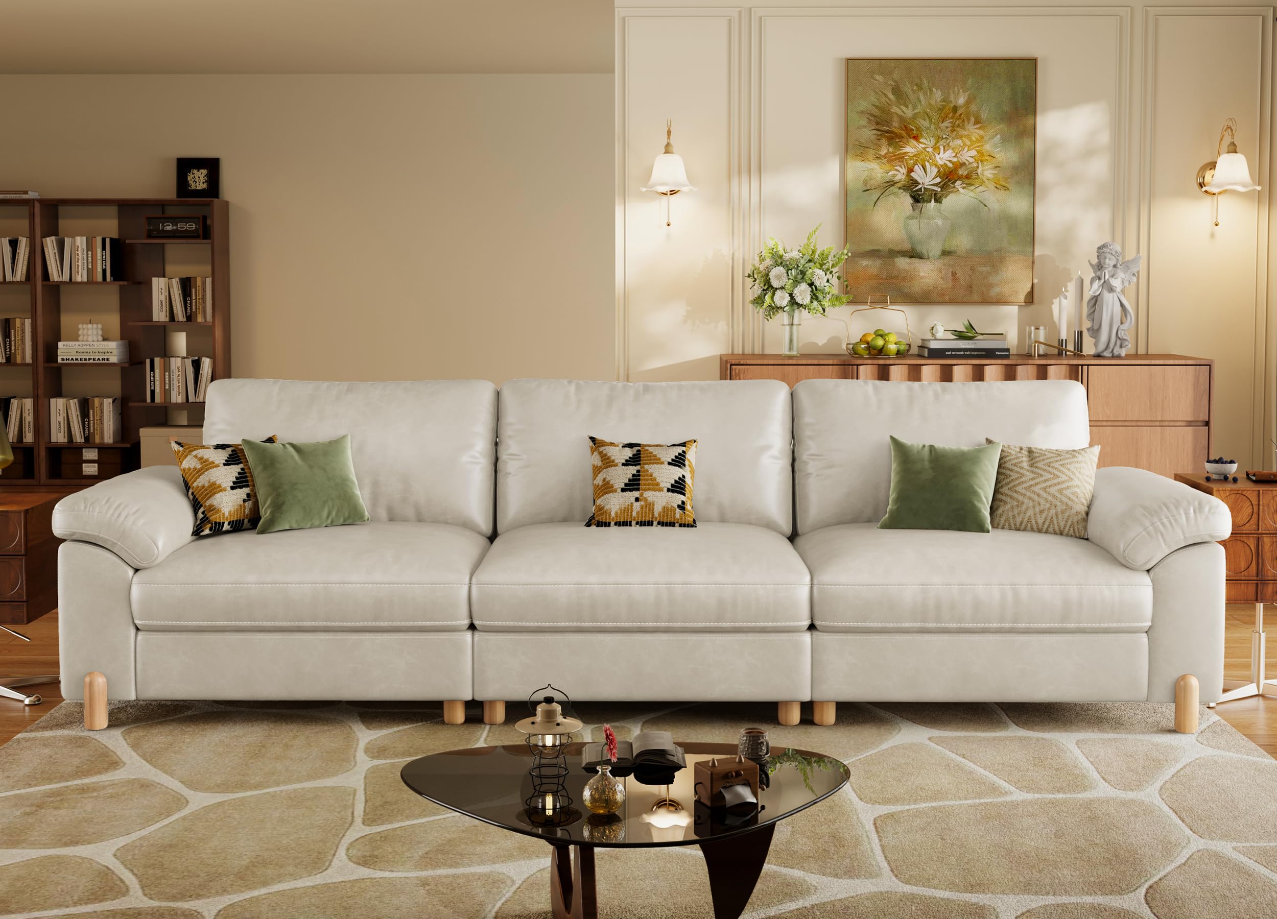 SITJOY Cloud Couch Sectional in White Faux Leather