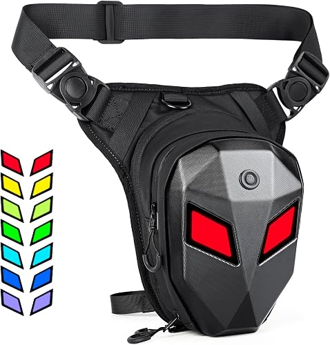 Devil's Eyes Motorcycle Leg Bag for Men & Women,Drop Thigh Bag with Removable Leg Straps,Hard Shell for Cycling、Running、Outdoors Sports,with Multiple Pockets(Power Bank Not Included)