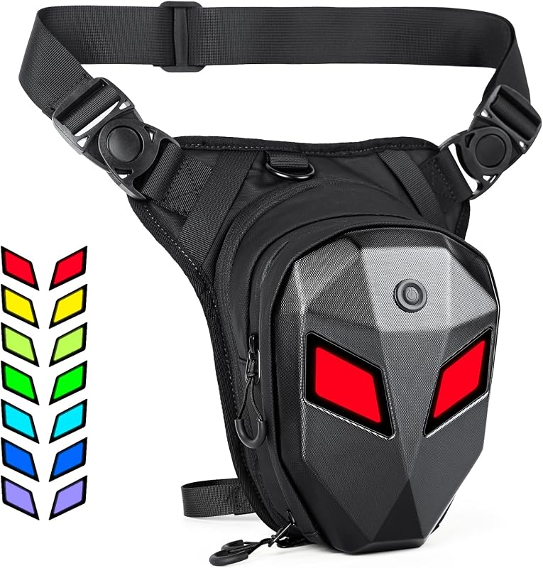 Devil's Eyes Motorcycle Leg Bag for Men & Women,Drop Thigh Bag with Removable Leg Straps,Hard Shell for Cycling、Running、Outdoors Sports,with Multiple Pockets(Power Bank Not Included)