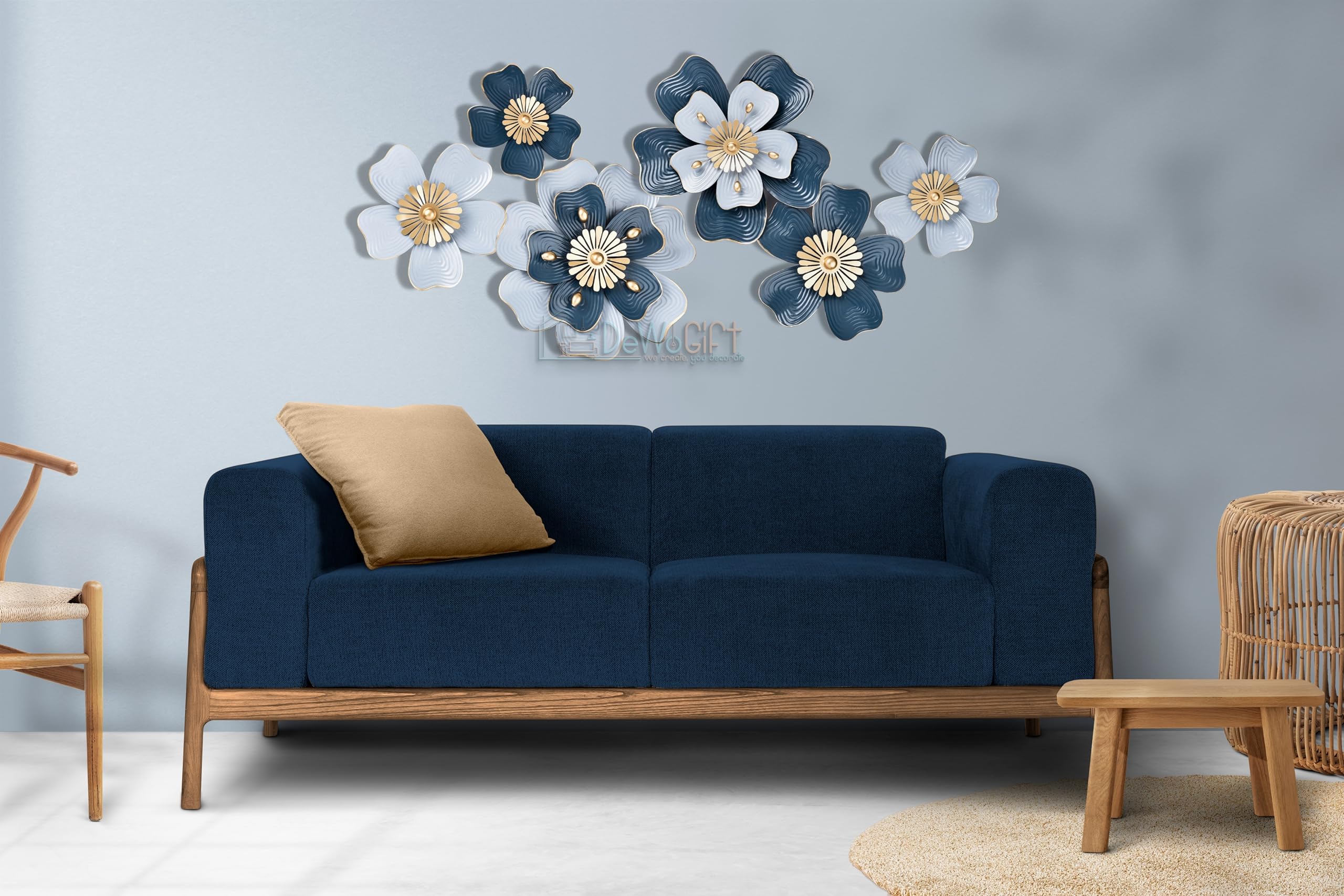 Design World Gifts And Interiors Multicolor Decorative Metal Floral Wall Art Decor Sculpture For Living Room Bedroom Office Decoration, 127 Centimeters