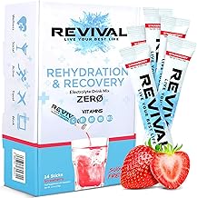 Revival Zero Rehydration Electrolytes Powder - Sugar Free Hydration Sachet Drink with Vitamins C, B1, B3, B5, B12-14 Pack Strawberry