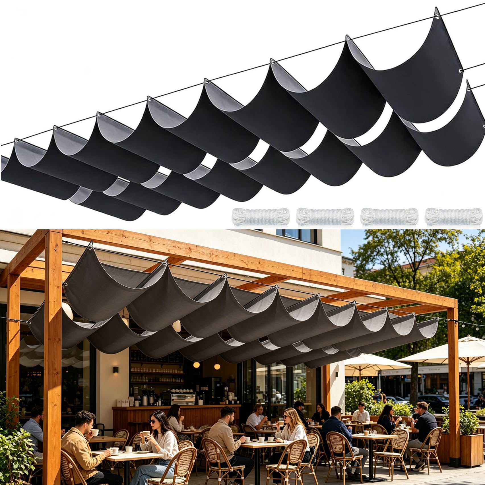 Voile d'ombrage rétractable gris foncé 160x700 cm pour jardin
