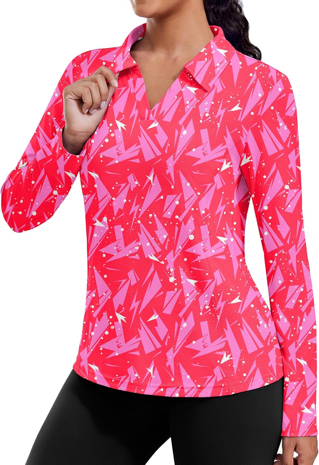PINSPARK Long Sleeve Shirts for Women UPF 50+ Sun Shirt Workout Tops Quick Dry V Neck Athletic Running Hiking Golf Polo S-3XL