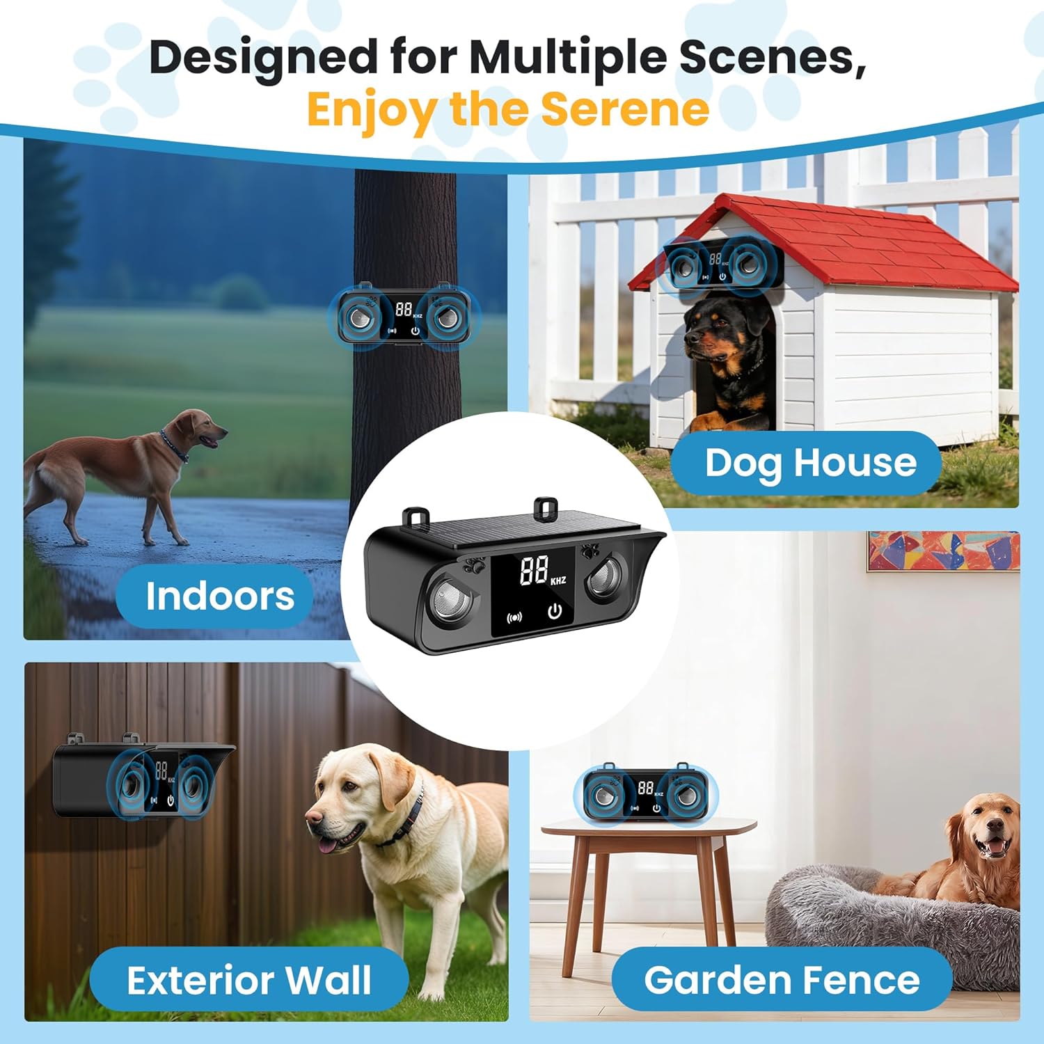 Anti Barking Devices for Dog, Solar Ultrasonic Dog Bark Deterrent Devices,Outdoor Waterproof Bark Deterrent with 50ft Range for Indoor/Outside Use