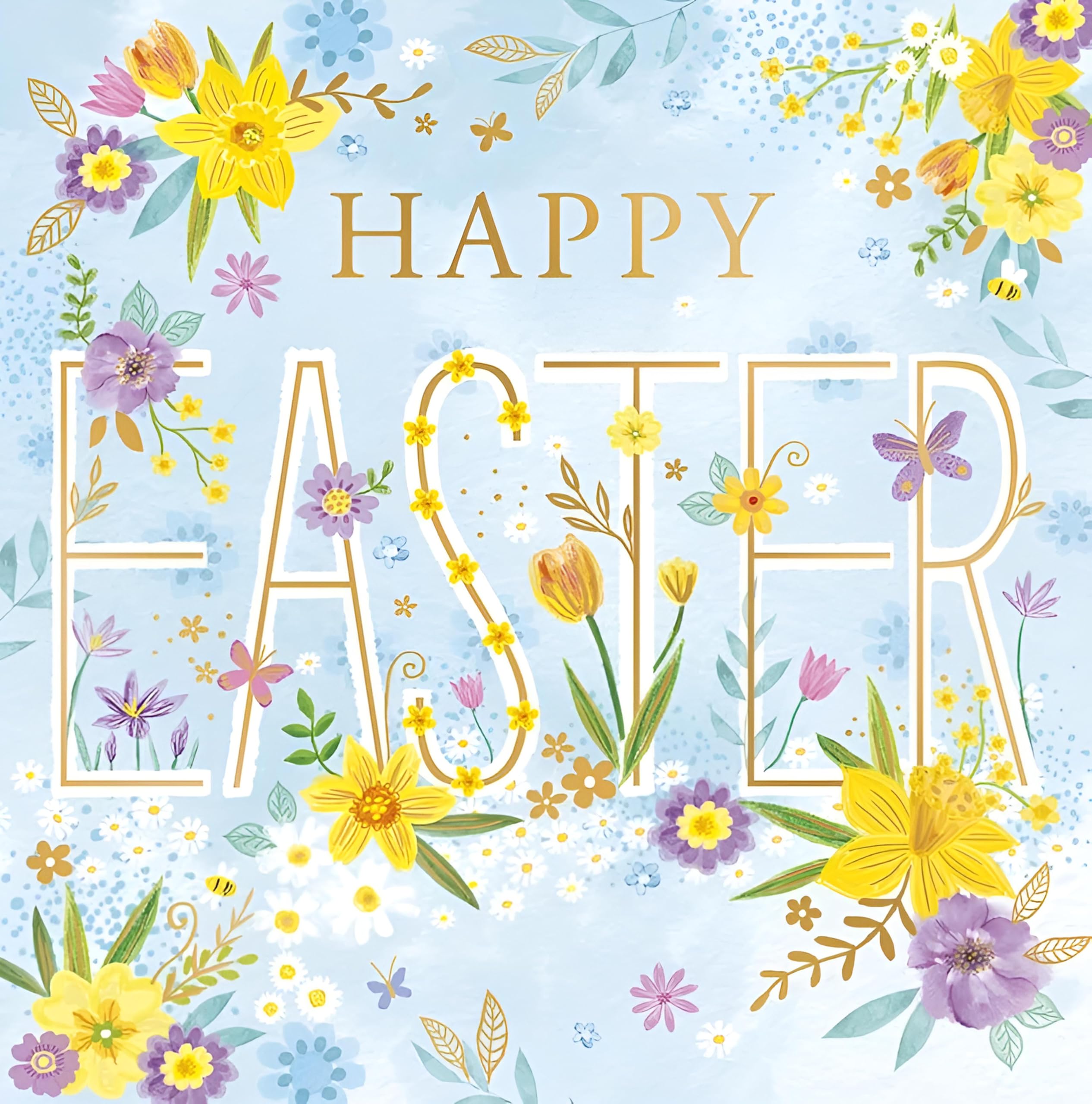 Noel Tatt Easter Greeting Cards Pack Of 6 - Easter Cards With Daffodils And Tulips Spring Flowers Design General Multipack For Family And Friends 127 X 127mm