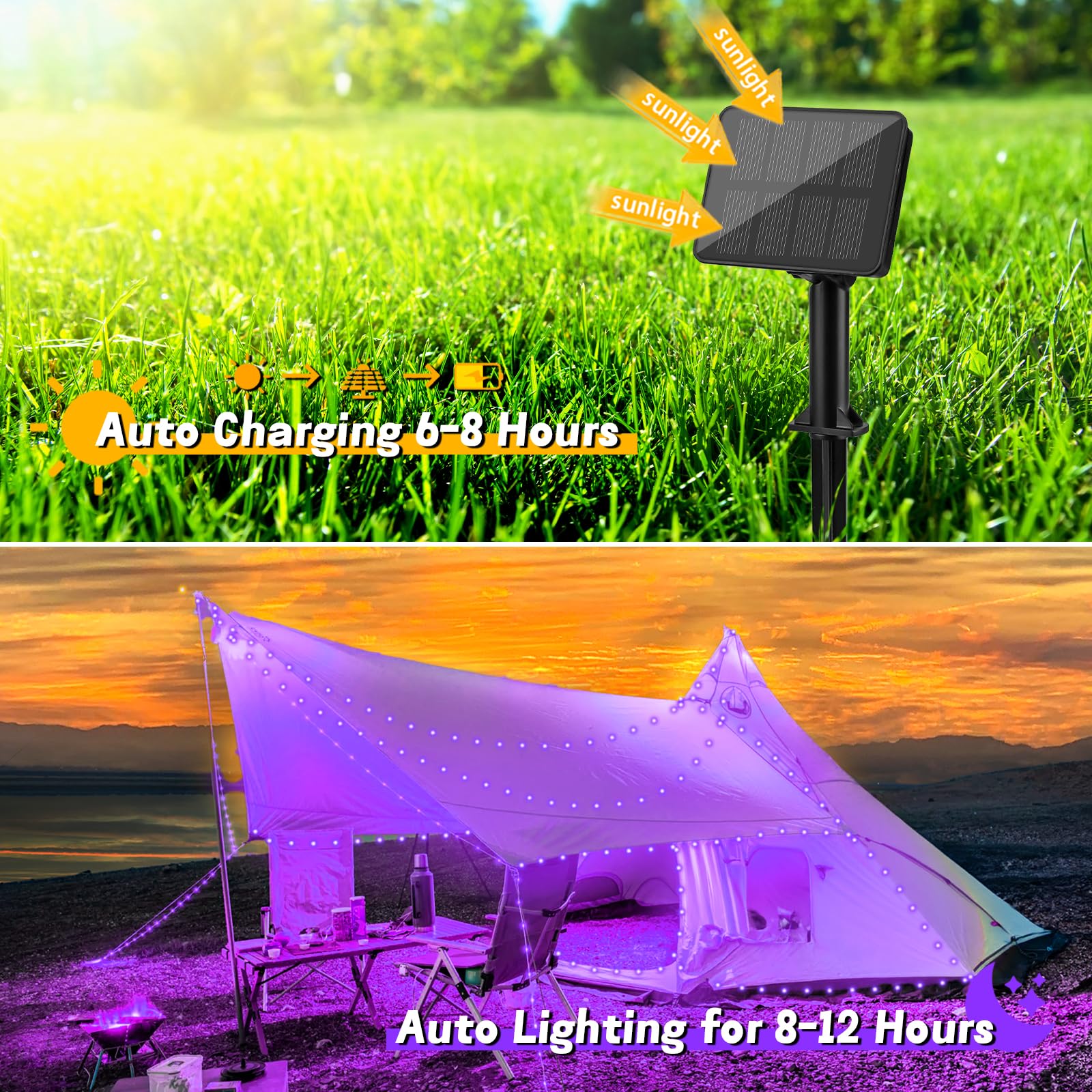 Gcstnn Outdoor Solar Lights, 5M 50 LED Solar Fairy Lights Copper Wire 8 Modes - Image 3