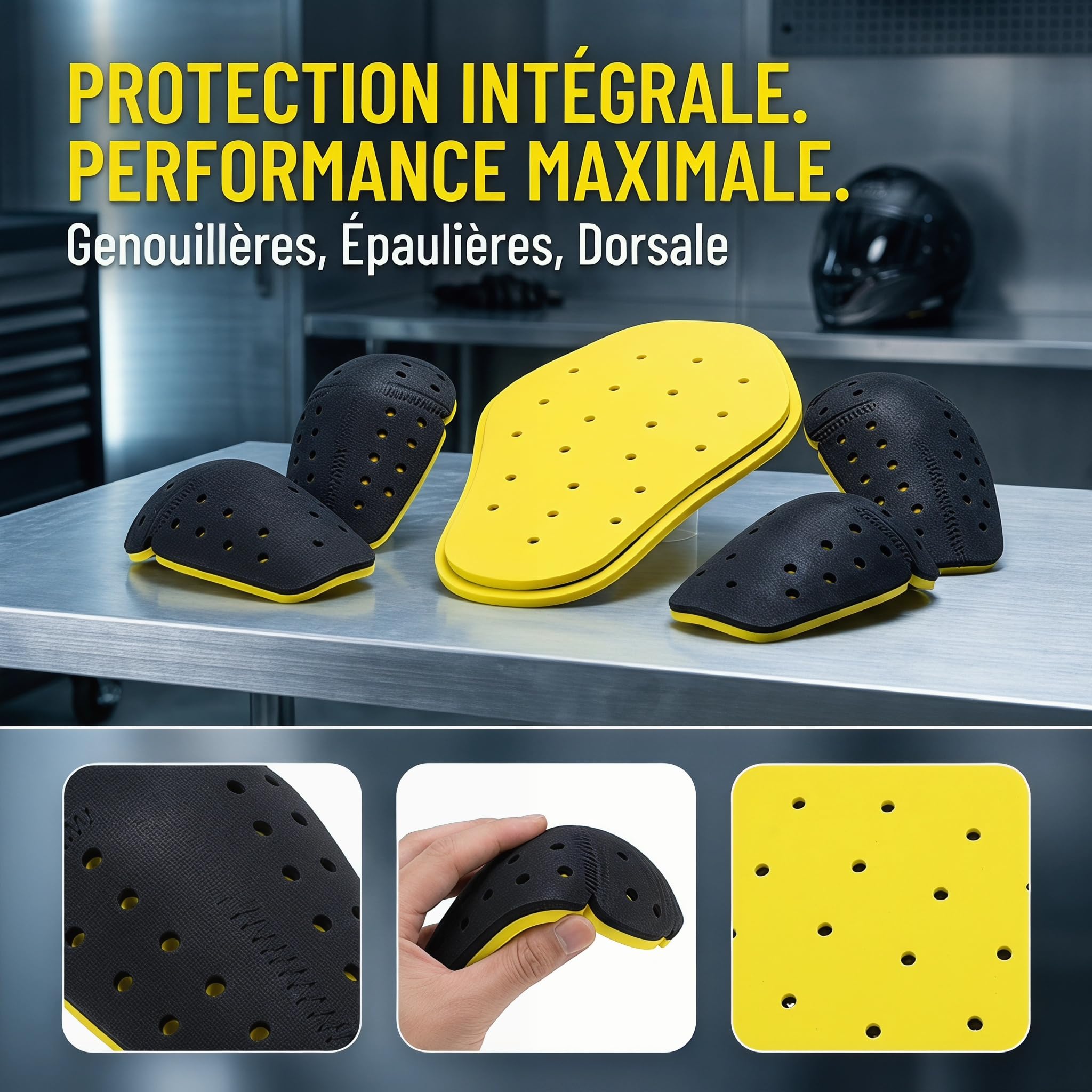 Sharplace Ensemble de Kit de Protection Moto 5 Pièces, Accessoire Doublure Amovible en Mousse, Protection Épaules, Coudes, Dos pour Motard