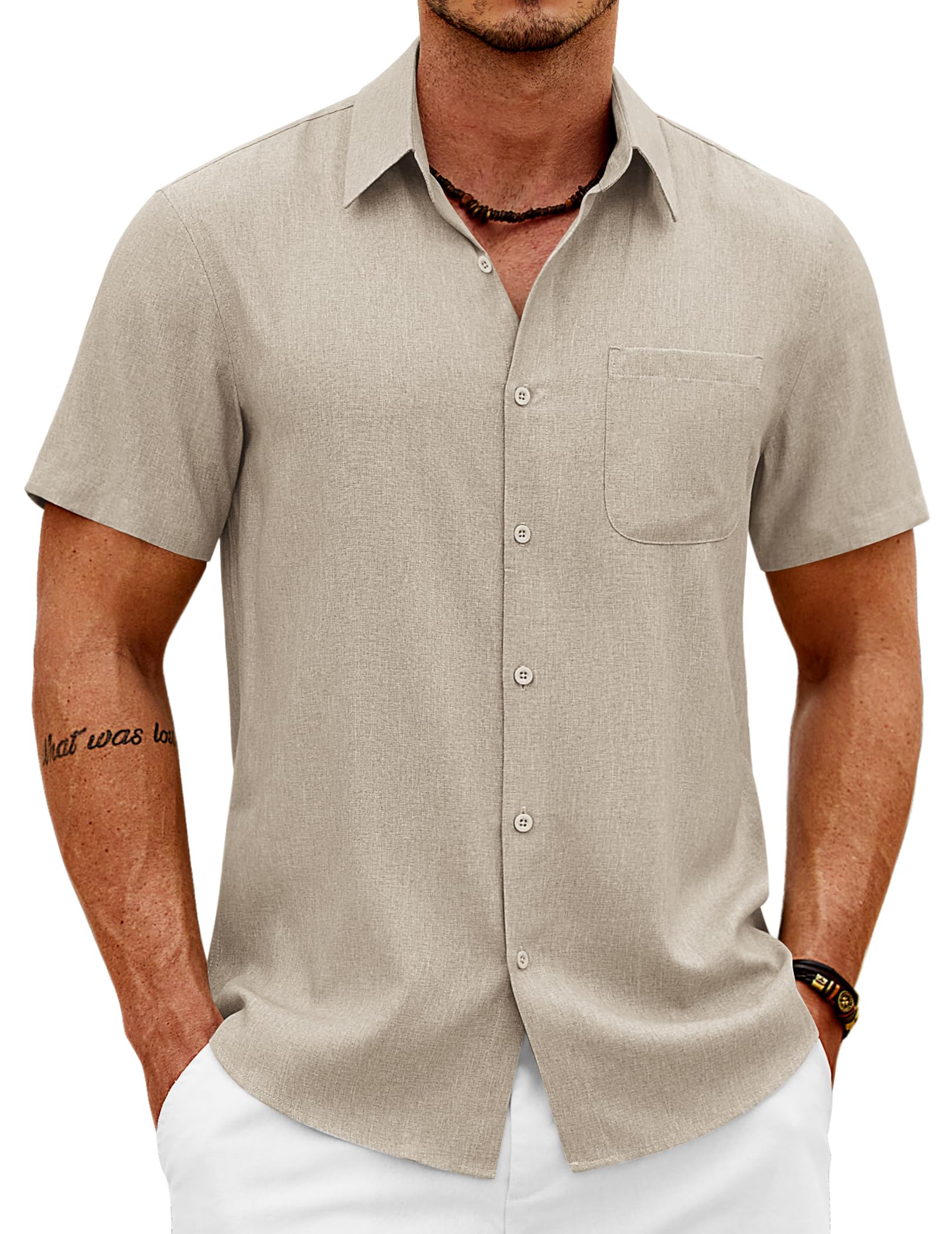 COOFANDY Herren Hemd Kurzarm Sommer Leicht Freizeithemd Regular Fit Casual Strand Hemd mit Brusttasche