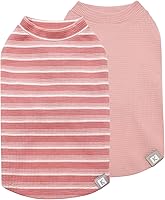 KYEESE 2-Pack Waffle Dog Shirts for Small Dogs & Cats - Breathable Lightweight Striped Sleeveless Tank Tops, Medium Pink+Striped