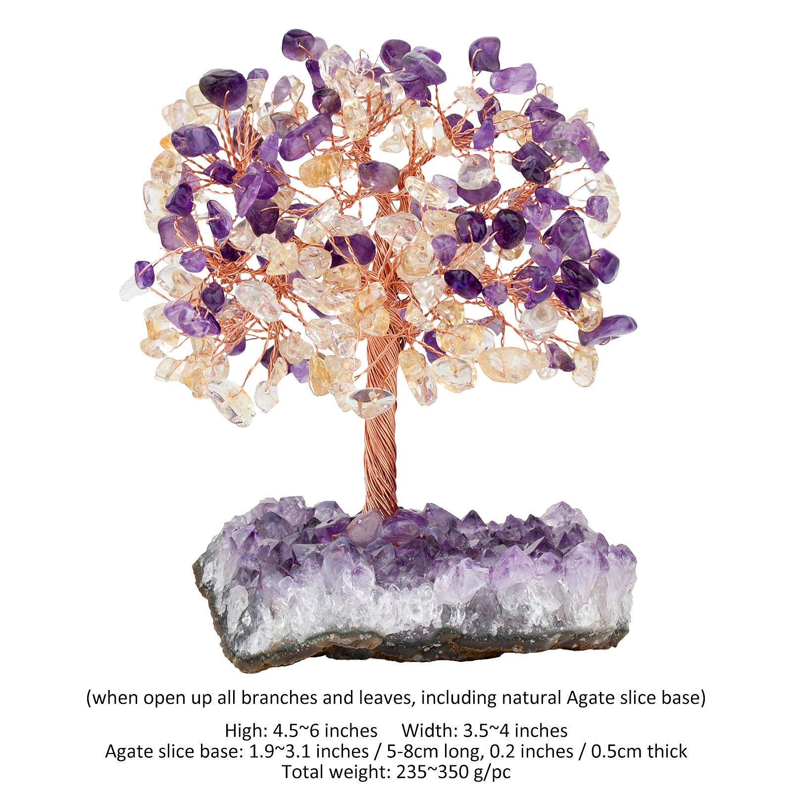 Mookaitedecor Árbol de cristal de amatista y citrino con base de racimo, bonsái, árbol de dinero para riqueza, suerte, Feng Shui, adorno de decoración de habitación morado para curación de chakras