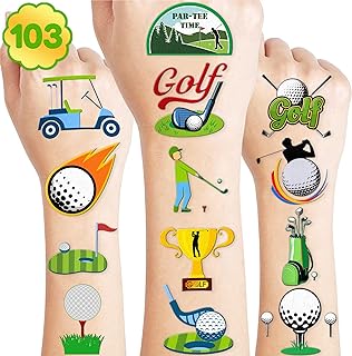103 PCS Golf Ball Club Temporary Tattoos Themed Birthday Party Decorations Favors Supplies Decor Cute Sports Par-Tee Time Tattoo Stickers Gifts For Boys Girls Class Prizes Rewards Cartoon