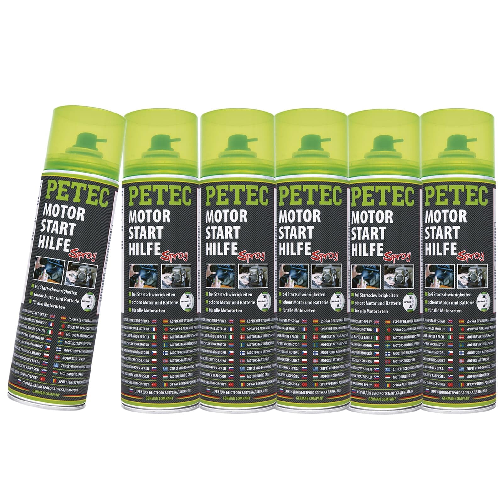BandelOne enthält 6x500ml PETEC Motorstarthilfe-, Starthilfe, Kaltstarthilfespray Zündhilfe