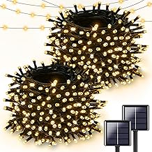 2 Pack Super Long Solar Christmas Lights Outdoor Waterproof, 400 LED 144FT Solar String Lights with Green Wire 8 Lighting Modes, Mini Led Twinkle Light for Xmas Tree Fence Yard Party Decor, Warm White
