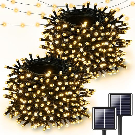 Yiqu 2-Pack LED Solar Christmas String Lights