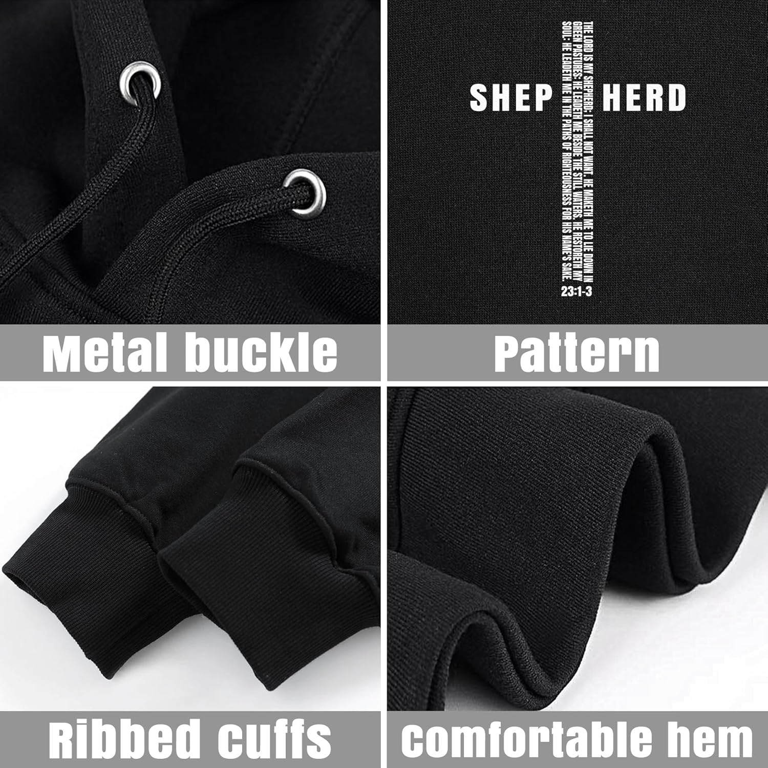 Christian Cross Hoodies for Men Women, Religious Faith Sweatshirt Psalms 23:1-3 Letter Print Hoodies Pullover - Image 6