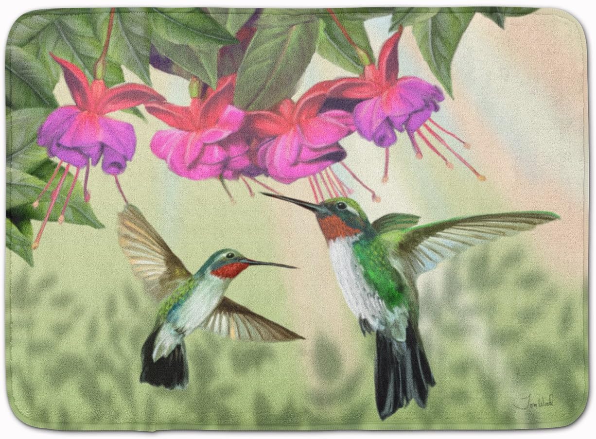 Caroline's Treasures PTW2051RUG Fuchsia and Hummingbirds Machine Washable Memory Foam Mat, Bathroom Rug, Non-Slip Bath Mat, Durable Thick Washable Rugs for Kitchen, Bathroom Quick Dry, Decorative Artw