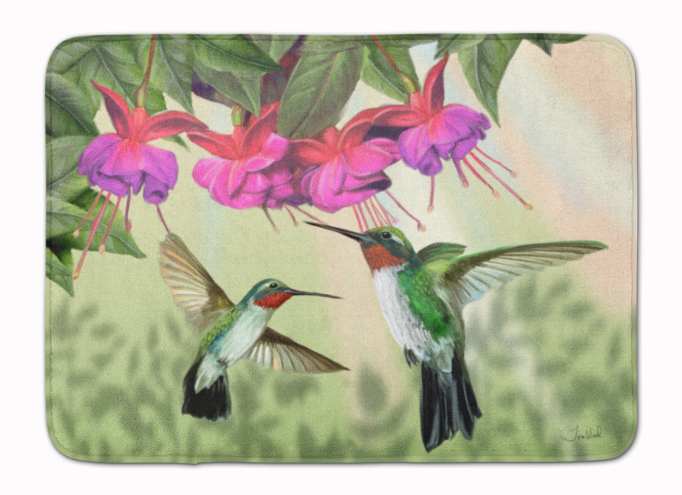 Caroline's Treasures PTW2051RUG Fuchsia and Hummingbirds Machine Washable Memory Foam Mat, Bathroom Rug, Non-Slip Bath Mat, Durable Thick Washable Rugs for Kitchen, Bathroom Quick Dry, Decorative Artw