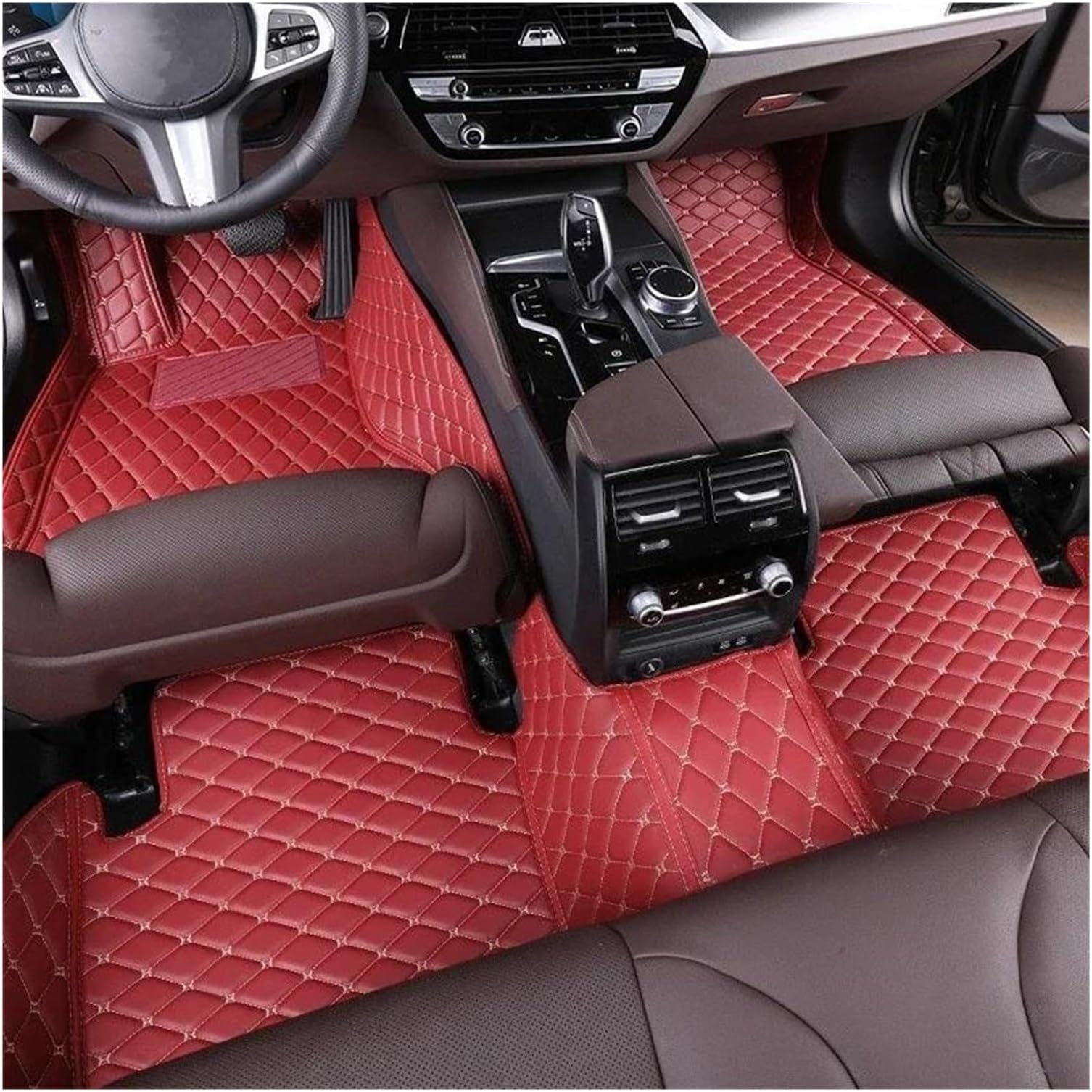 Car Floor Mats Artificial Leather Full Coverage Car Floor Mats For Lincoln Aviator 6 For Seat 2020 2021 2022 Accessories Anti Slip Mat Car Mats(WINE RED)