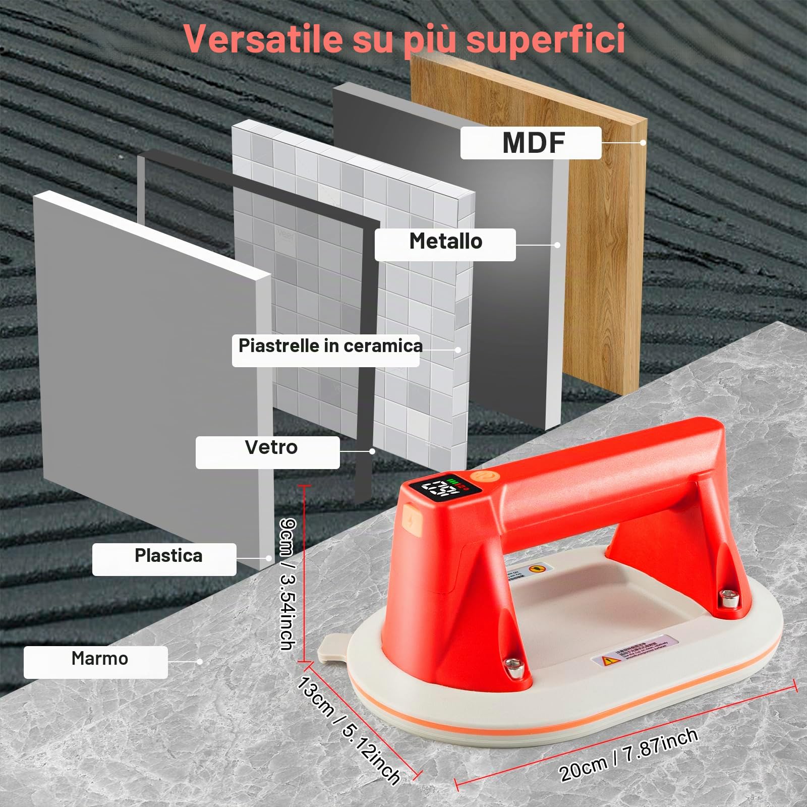 2 pezzi Ventosa Elettrica 160KG con Display LCD,Batteria Ricaricabile 1300mAh,Fino a 7 Ore di Autonomia, in Silicone,per Piastrelle, Vetro, Marmo-Sollevatore a Vuoto per Superfici Lisce