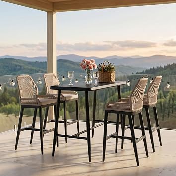 PURPLE LEAF Rectagular Outdoor Counter Height Bar Table Aluminum, Dark Grey | Waterproof HPL Surface, Fade & Scratch Resistant Top, Stable Frame, Adjustable Feet, Effortless Care, Elegant Marble Finish