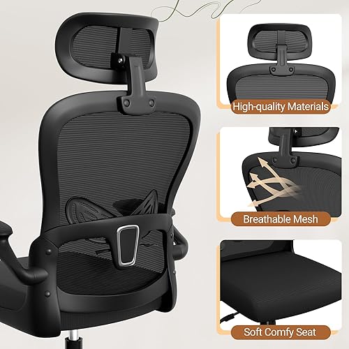 Miniatura 6 de Homall Silla ergonómica para computadora de oficina, silla de escritorio con reposacabezas 3D, soporte lumbar ajustable, silla de malla con respaldo