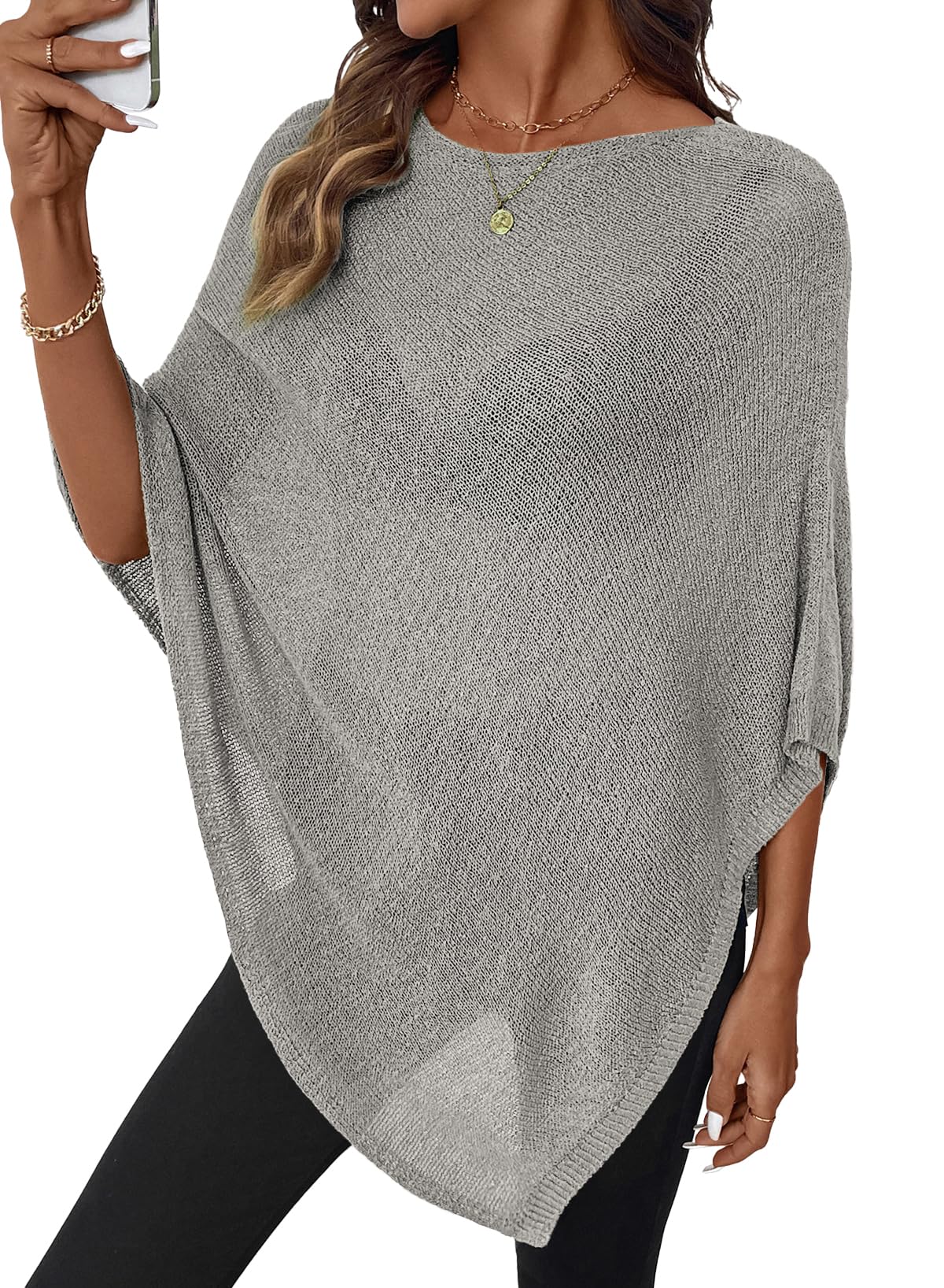 SHEWIN Womens Sheer Knit Poncho Crochet Summer Tops See Through Mesh Spring Sweaters Beach Cover Ups for Women 2026 — view 17