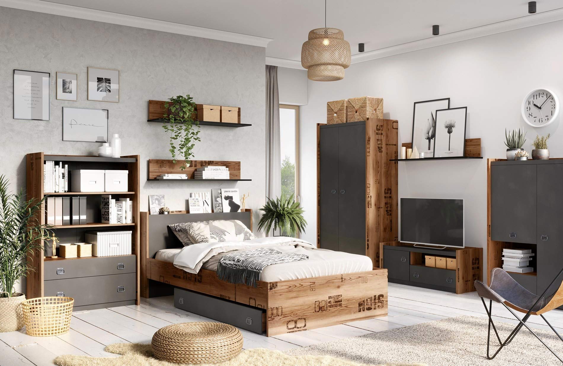 Furniture24 Kleiderschrank Fargo FG02 Schrank Drehtürenschrank 2 Türiger Jugendzimmerschrank mit Kleiderstange und Einlegeboden