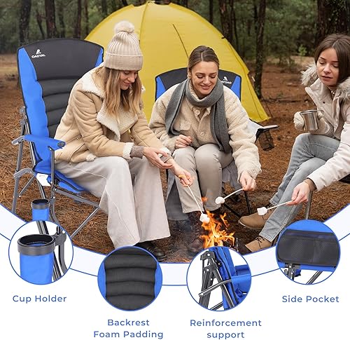 Miniatura 4 de Sillas de campamento para adultos, respaldo ajustable, silla de campamento plegable de gran tamaño, soporta 350 libras para exteriores con