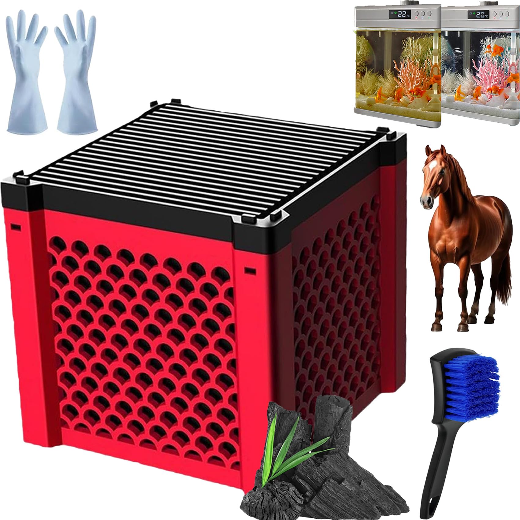 DASHENRAN Pure Cube Water Trough Filter, Filternatur Horse Water Trough Filter, Purecube 2.0 - for Cleaning Your Water Troughs, Super Strong Filtration Activated Carbon Filter Media (Red)