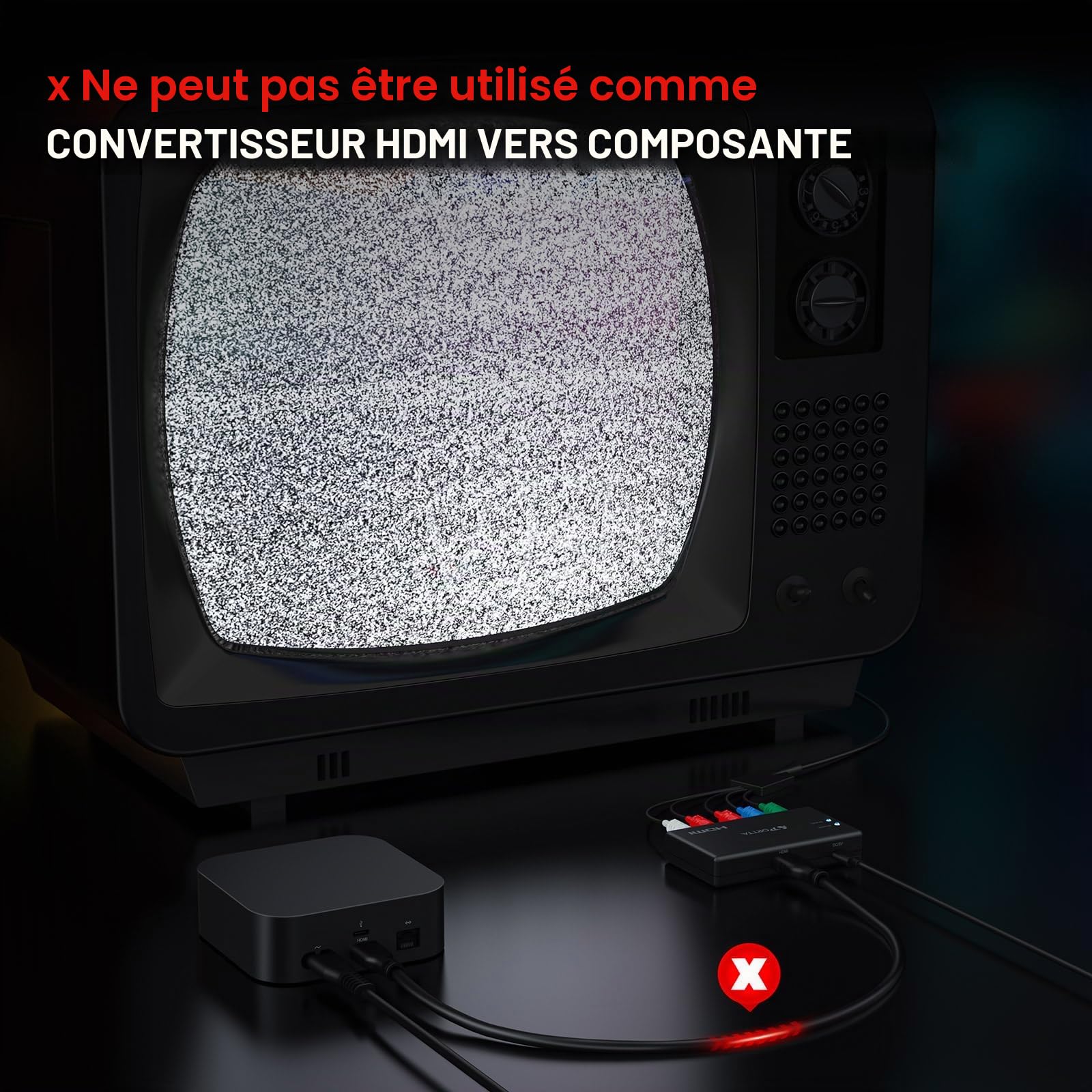 PORTTA Component vers HDMI Converter, 5 RCA YPbPr to HDMI Video Converter, RGB toHDMI Convertisseur Compatible vers PS2, PS3, Wii, DVD, Xbox 360, HDTV, Monitor