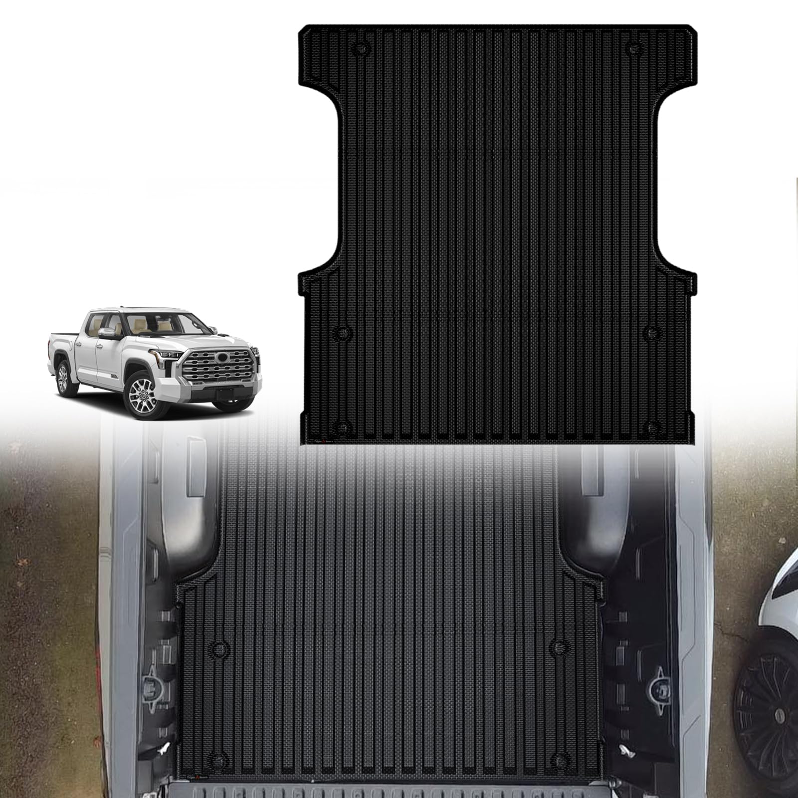 TripleAliners Truck Bed Mat Compatible with 2022 2023 2024 2025 2026 Toyota Tundra Accessories CrewMax 5.5FT Vehicle Perfectly Flush All Weather Protection TPE Heavy Duty Pickup Car Bed Cargo Mat
