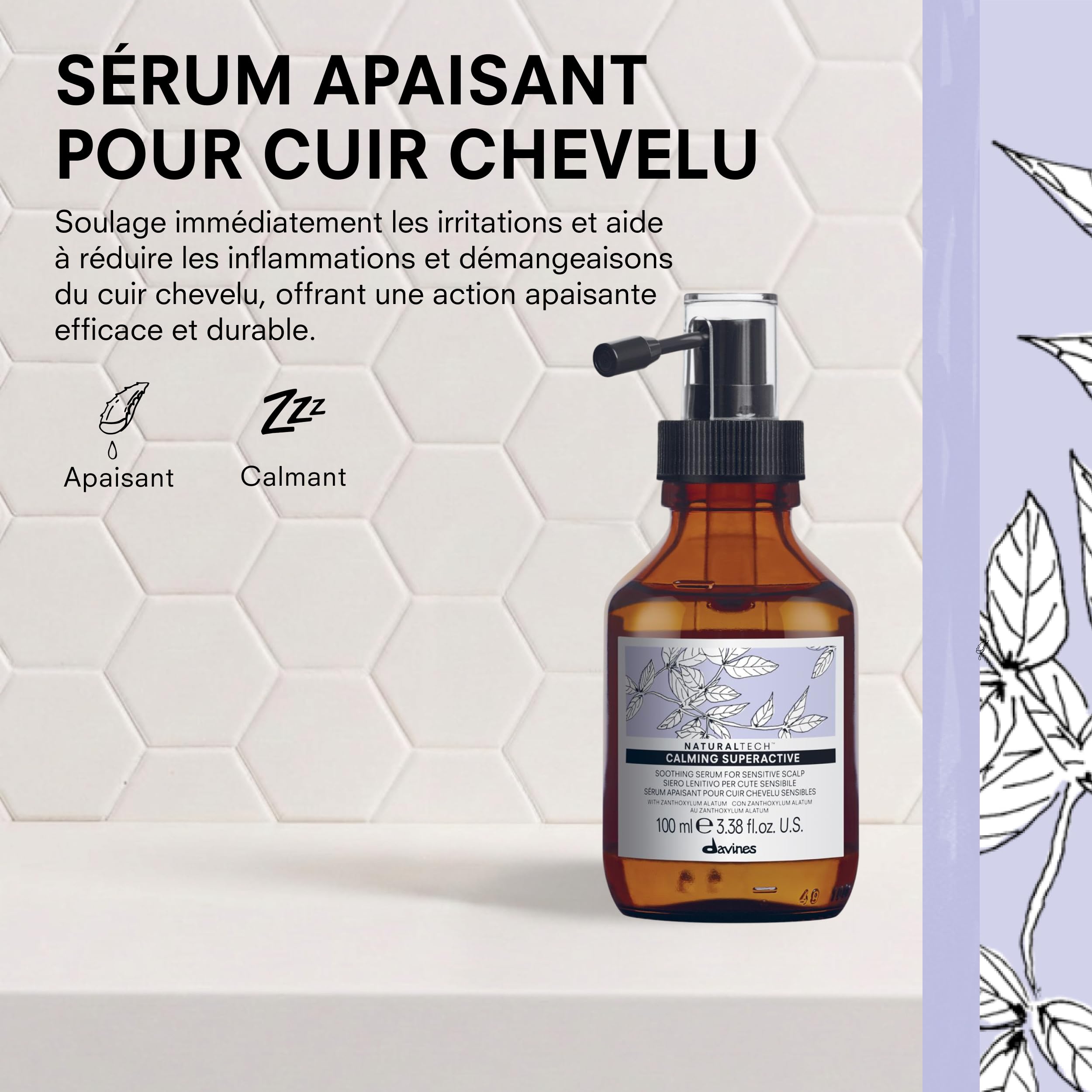 DAVINES Naturaltech Calming Superactive Soothing sérum 100 ml pour tous types de peau, hydratation et soin quotidiens, format pratique