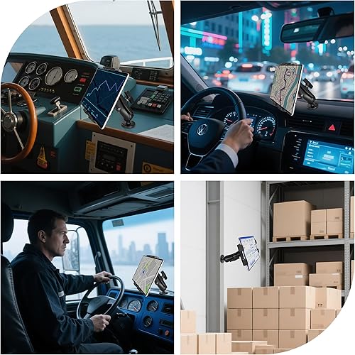 Miniatura 7 de Soporte de tableta resistente, base de taladro de aluminio de 1.5 pulgadas, compatible con tabletas de 7.5 a 13 pulgadas, soporte industrial para