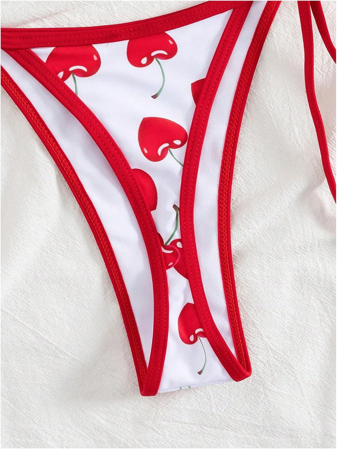 WDIRARA Women's 2 Piece Cherry Print Halter Bikini Set String Triangle Swimsuit Bathing Suit - Image 4